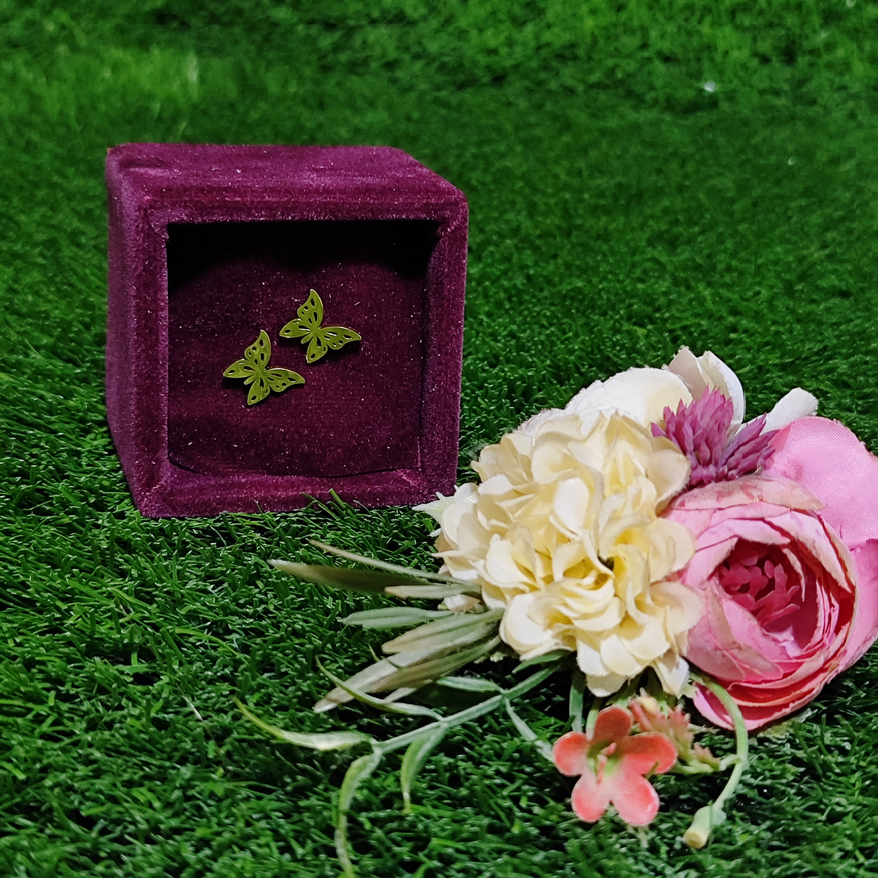 گوشواره پروانه ای استیل رنگ ثابت ضد حساسیت