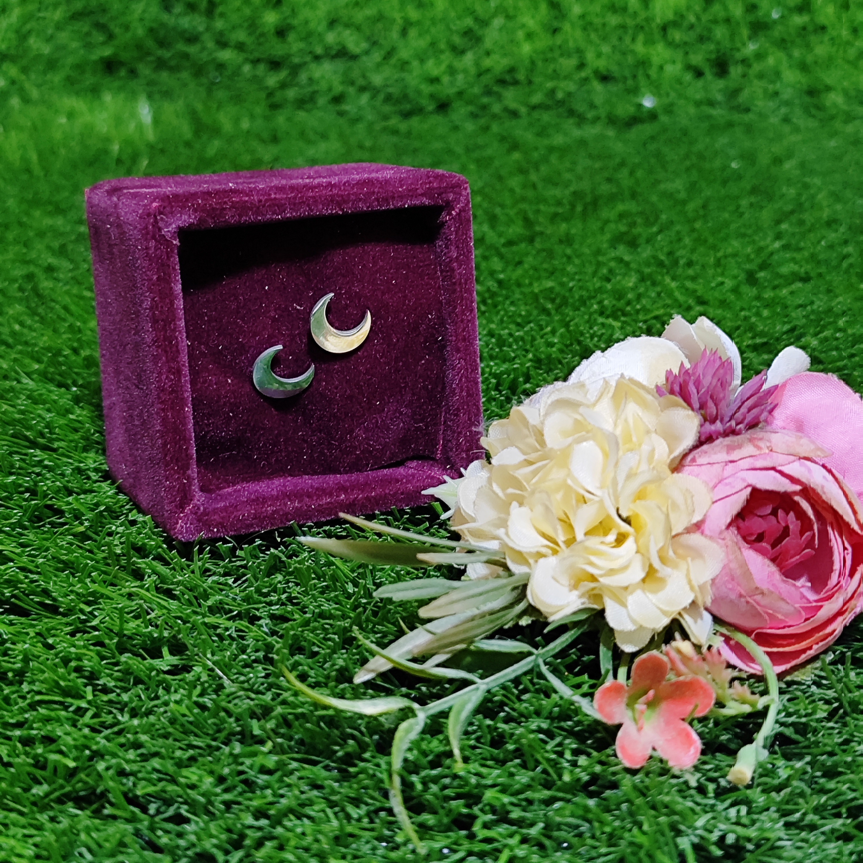 گوشواره طرح ماه استیل رنگ ثابت نقره ای ضد حساسیت